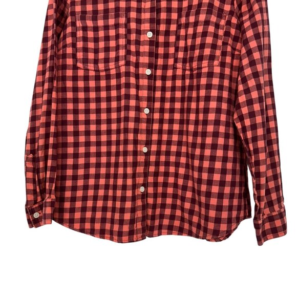Old Navy Womens SZ M Marron/Coral Checkered Light Flannel Button-Down Shirt - Picture 11 of 12